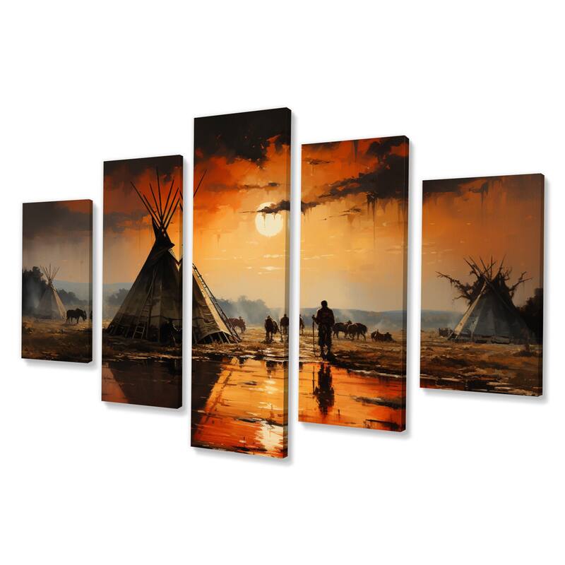 Designart "Orange Native Tipi Embracing Tradition II" Native American